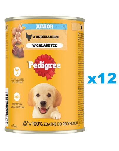 PEDIGREE Junior 12 x 400g mokra pełnoporcjowa karma dla dorastających psów z kurczakiem w galaretce