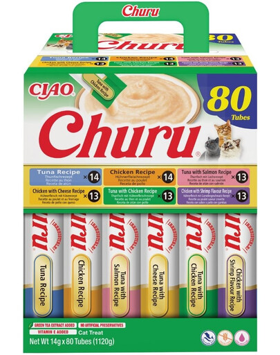 INABA Cat Churu Chicken and Tune Receipe 80x14g mix krémových pochúťok s kuracím mäsom a tuniakom pre mačky