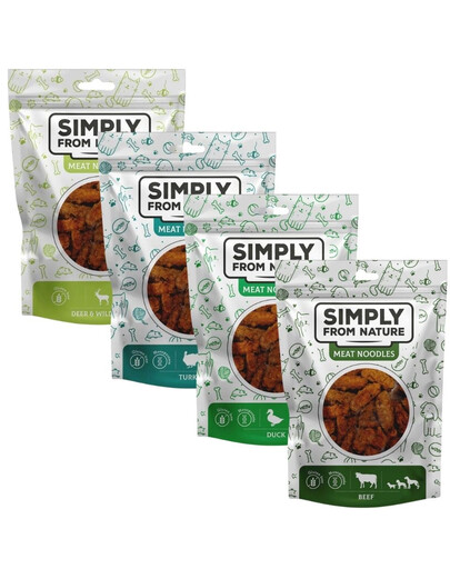 SIMPLY FROM NATURE Meat Noodles Mäsové knedličky Mix chutí pre psov 4x80 g