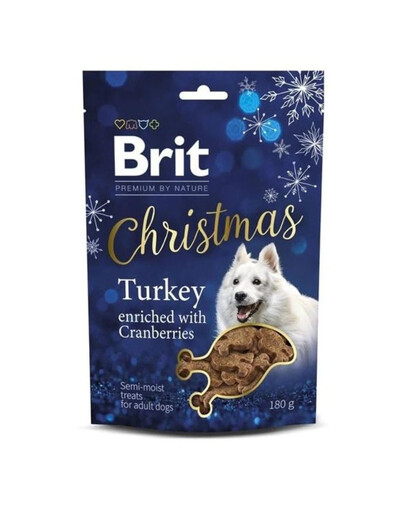BRIT Premium By Nature Dog Christmas Semi-moist Snack Turkey 180g polomäkká pochúťka pre psov s morčacím mäsom a brusnicami