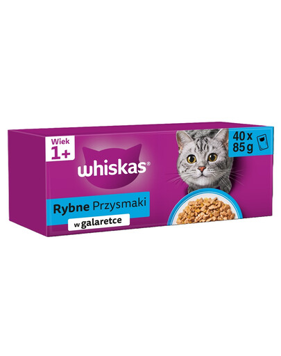 WHISKAS Adult maškrta v želé losos, tuniak, treska, biela ryba 40x85 g
