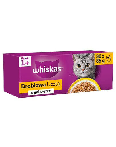 WHISKAS Adult 80x85g Hydinová kapsička s kuracím, kačacím, hydinovým a morčacím mäsom
