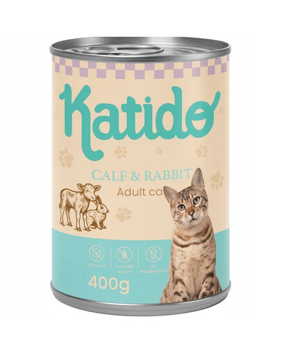 KATIDO Adult Cat Veal and Rabbit 400 g teľacina a králik s lososovým olejom pre mačky