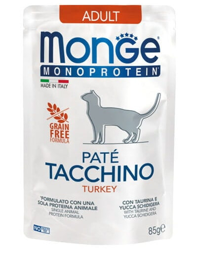 MONGE Monoprotein Adult Cat Paté Turkey 85 g paštéta z morčacieho mäsa pre mačky