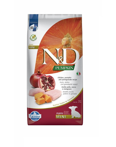 N&D Pumpkin Dog Puppy Mini Granule pre šťeňatá – kura, tekvica a granátové jablko 7 kg
