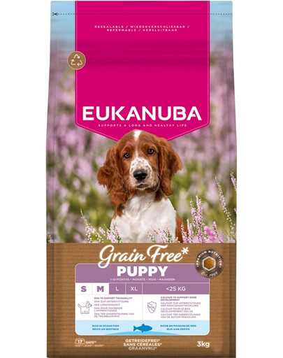 EUKANUBA Grain Free Puppy Small Medium Ocean Fish 3 kg bezobilninová krmiva pre šteniatka malých a stredných plemien s rybou
