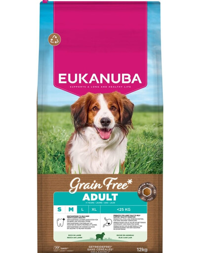 EUKANUBA Grain Free Adult Small Medium Lamb 12 kg bezobilná krmivo pre psov malých a stredných plemien s jahňacím mäsom