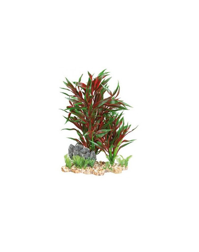 TRIXIE Akvarijná plastová rastlina so skalkou na podstavci. 28 cm