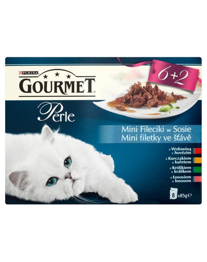 GOURMET Perle kapsička 85 g mix 6 + 2 ZADARMO mini filé s hovädzím mäsom v omáčke