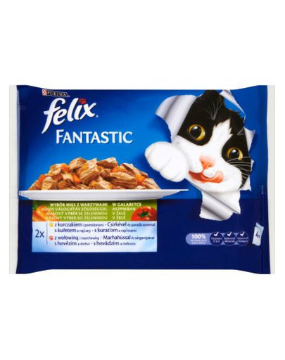 FELIX Fantastic s lososom a platýsom v želé 4x100g: losos, platesa