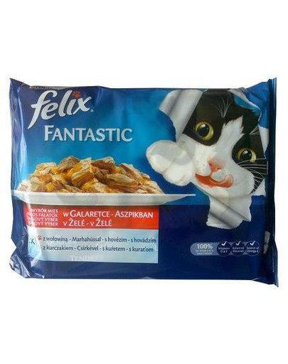FELIX Fantastic mäsový výber 4x100g: hovädzie, kuracie