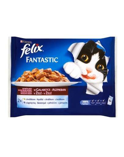 FELIX Fantastic mäsový výber v želé 4x100g: králik, jahňacie