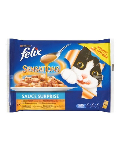 FELIX Sensations Sauce Surprise 4x100g: Losos, sardinky s mrkvou