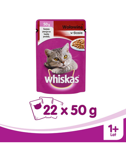 WHISKAS Mini z wołowiną 50 g x22
