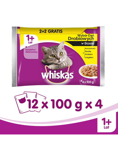WHISKAS Kurací pokrm v omáčke 12x0.1Kg x4
