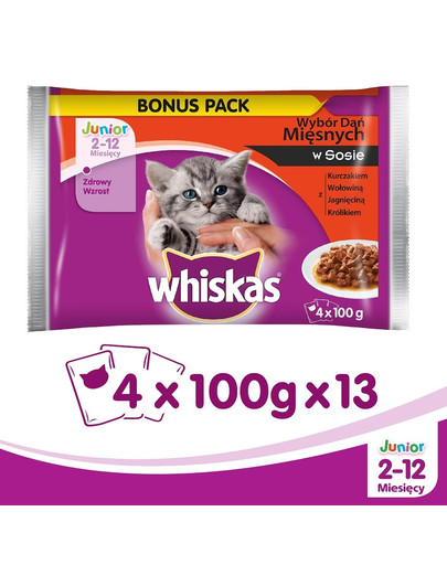 WHISKAS Junior masový pokrm v omáčke 4x 0.1kg x13