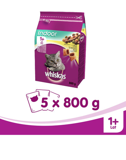 WHISKAS Dorosły Indoor z kurczakiem 800g x 5
