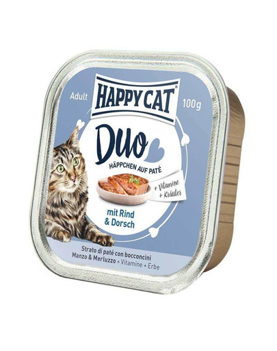HAPPY CAT Duo set, Hovädzie a treska 100 g