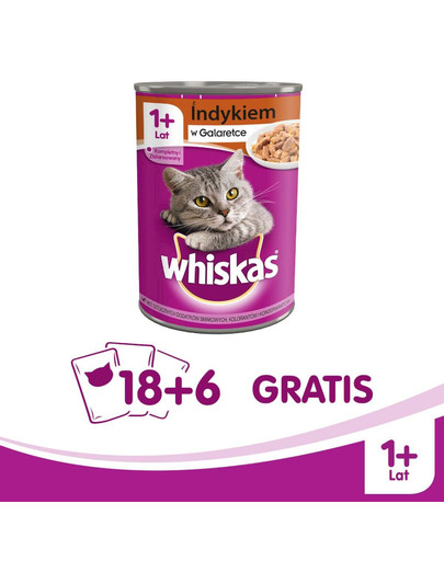 WHISKAS Konzerva morčacie v želé 400 gx 18 + 6 GRATIS!