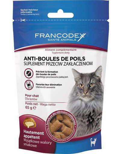 FRANCODEX Maškrta pre mačky - hairball pochúťka 65 g