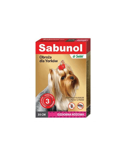 DERMAPHARM Sabunol Ozdobna Różowa Obroża Dla Yorka (Pchły, Kleszcze) 35 cm