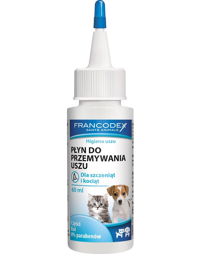 FRANCODEX Tekutina na čistenie uší pre mačiatka a šteňatá 60 ml