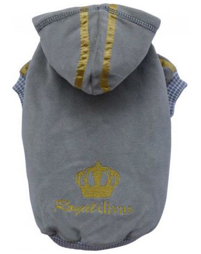 DOGGY DOLLY Mikina Royal Divas s kapucňou, sivá, XXL 36-38 cm/56-58 cm
