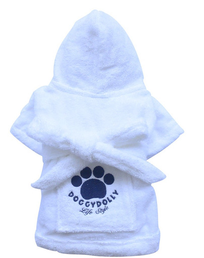 DOGGY DOLLY Župan s labkami, biely, XXS 13-15 cm/26-28 cm