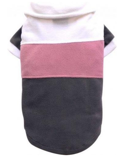 DOGGY DOLLY Sveter pruhovaný fleece, biela / ružová / šedá L 31-33 cm/46-48 cm