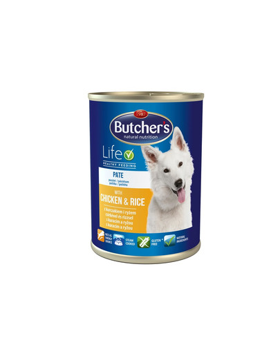 BUTCHER'S Life paštéta s kuracím mäsom a ryžou  24x390 g