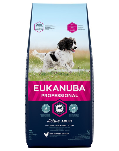 EUKANUBA PROFESSIONAL Active Adult Medium Granule pre psov bohaté na čerstvé kura 18 kg