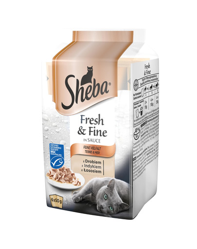 SHEBA Fresh & Fine Mini Mix chutí (hydina, morka, losos) 72 x 50g