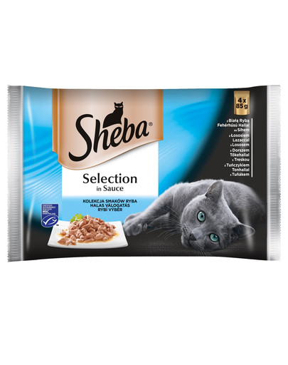 SHEBA Selection in Sauce, mix rybacích príchutí v omáčke 4 x 85 g