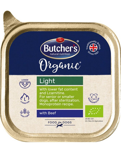 Vanička Butcher 's Dog Organic Light s hovädzím 150g