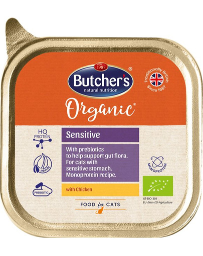 Butcher 's Cat Organic Sensitive s kuracím vanička 85g