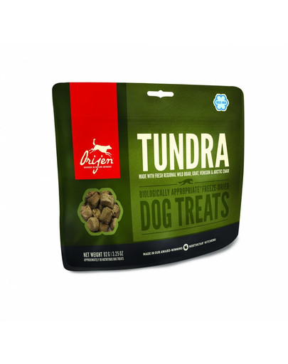 ORIJEN Tundra Freeze Dried Dog – Bezzrnné pamlsky pre psa  42,5 g
