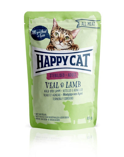 HAPPY CAT All Meat Adult Sterilised Kalb & Lamm 85 g teľa a jahňa
