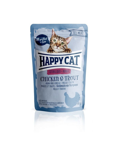 HAPPY CAT All Meat Adult Sterilised Huhn & Forelle 85 g kuracie i pstruh