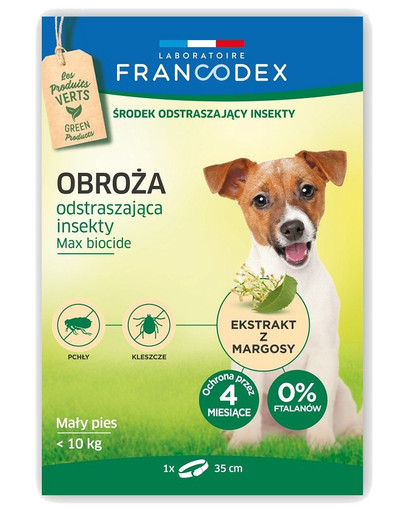 FRANCODEX Obojok odpudzujúci hmyz pre malé psy - ochrana 4 mesiace, 35 cm