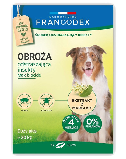 FRANCODEX Obojok odpudzujúci hmyz pre veľké psy - ochrana 4 mesiace, 75 cm