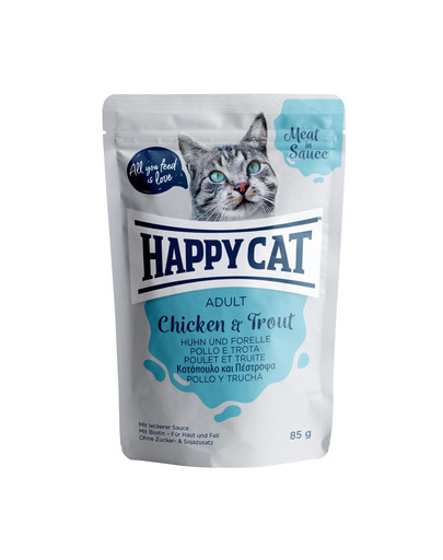 HAPPY CAT Meat in sauce Adult Huhn & Forelle 85 g kura a pstruh