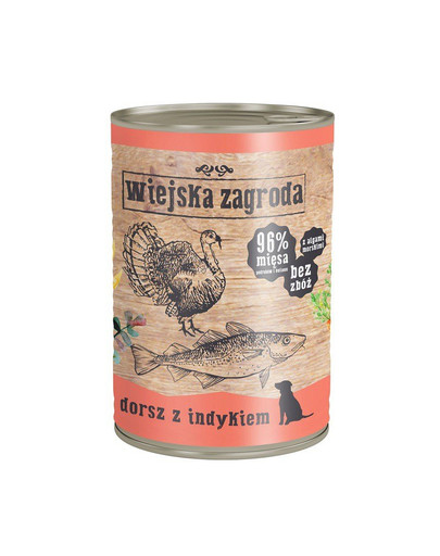 WIEJSKA ZAGRODA Treska a morčacie 400 g Bezobilná konzerva pre psov