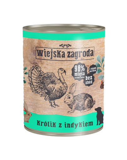 WIEJSKA ZAGRODA Králik a morčacie 800 g Bezobilná konzerva pre psov