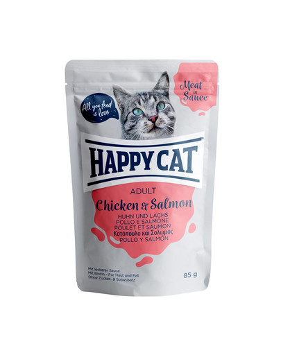 HAPPY CAT Meat in sauce Adult kura a losos 85 g