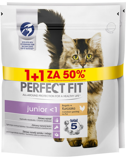 PERFECT FIT (Junior) 750g x 3 Bohaté na kurča - suché krmivo pre mačky 1 + 50%