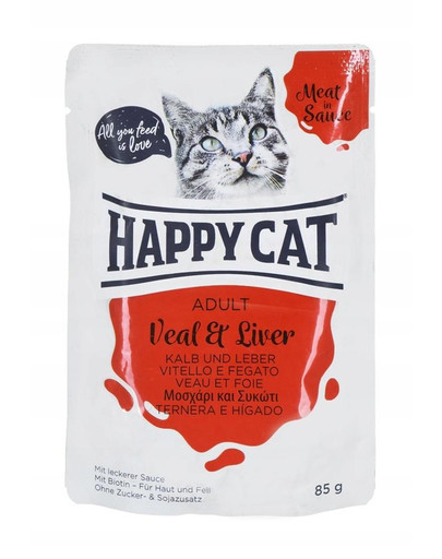 HAPPY CAT MEAT IN SAUCE Adult teľacie a pečeň 85 g