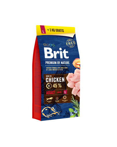 BRIT Premium by Nature Adult L 15kg + 3 kg ZADARMO