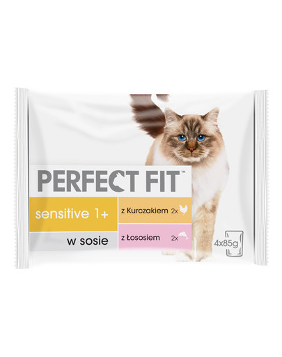 PERFECT FIT Sensitive 1+ pre mačky kuracie, losos 4 x 85 g