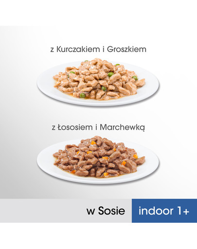 PERFECT FIT Indoor 1+ krmivo pre mačky, kuracie mäso, losos 4x85 g