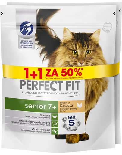 PERFECT FIT (Senior 7+) 750 g x 3 ks Bohaté na kurča - suché krmivo pre staršie mačky 1 + 50%